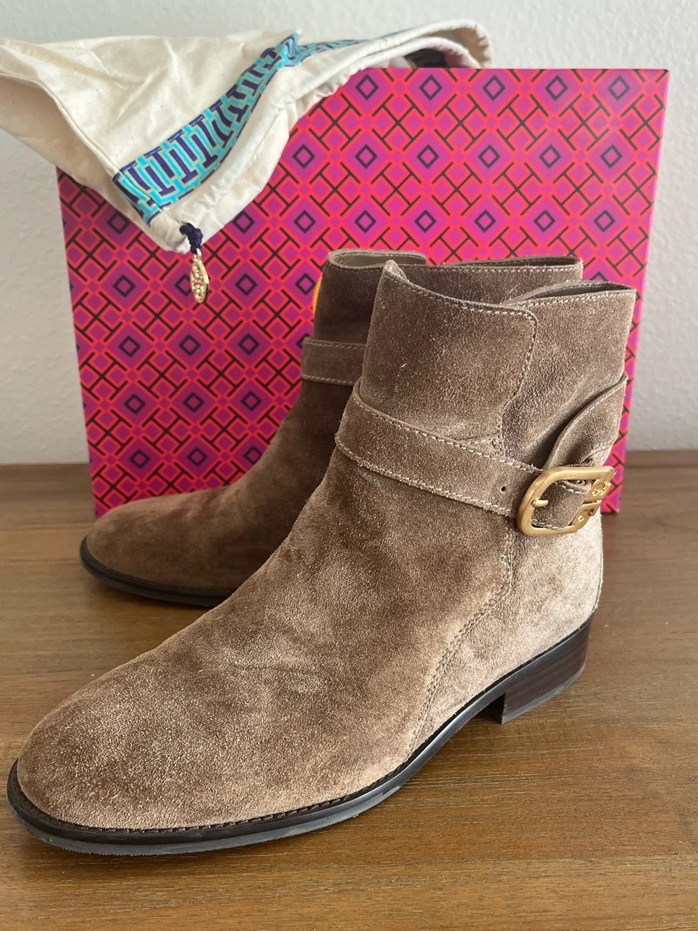 Tory Burch Brooke Ankle Bootie Suede River Rock Sz: 7